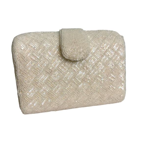 Vintage Cream Beaded Clasp Clutch Shoulder Bag - Picture 1 of 11